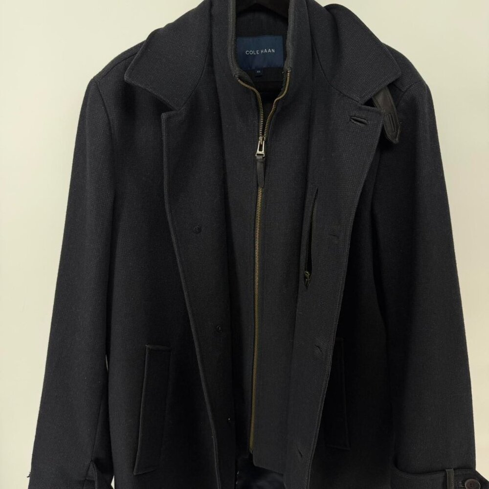 Cole Haan Men's Size XXL Classic Collared Wool-Blend Car Coat Navy - Picture 6 of 8
